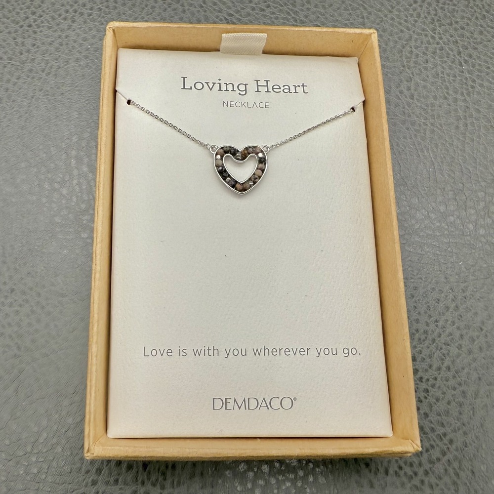DEMDACO Necklace Loving Heart Pink Stone Pendant Silver Tone Chain 16" Womens